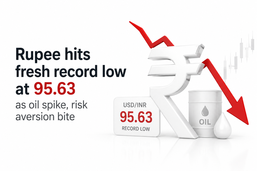Rupee hits fresh record low at 95.63 as oil spike, risk aversion bite