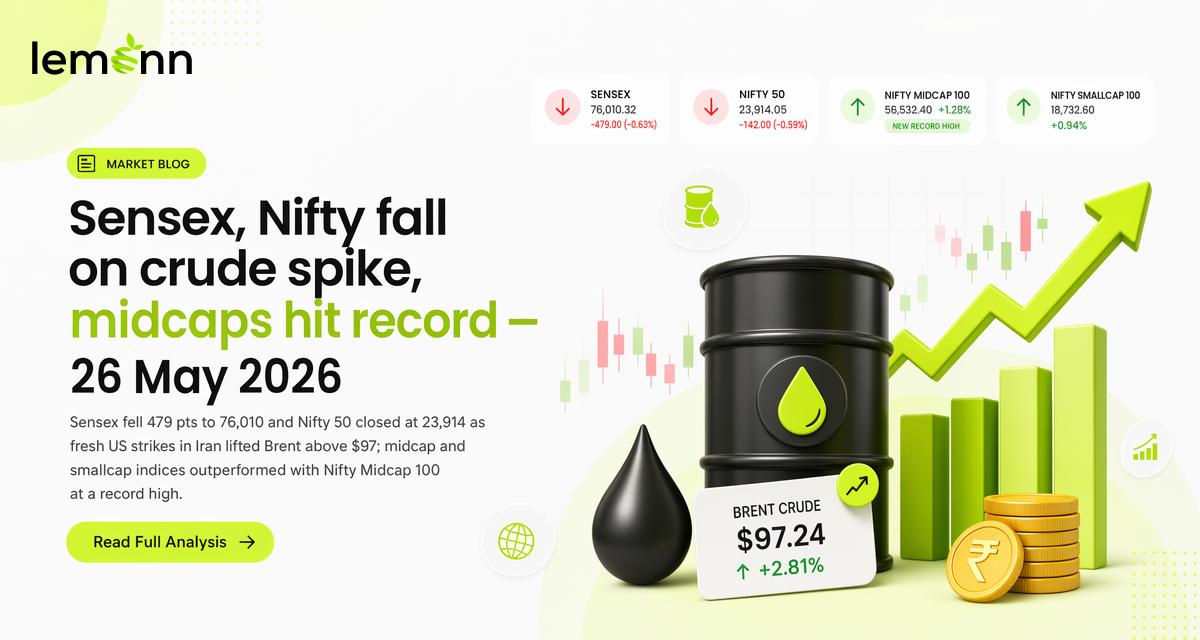 Sensex, Nifty fall on crude spike, midcaps hit record