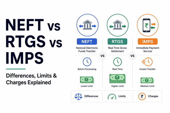 NEFT vs RTGS vs IMPS: Differences, Limits & Charges Explained