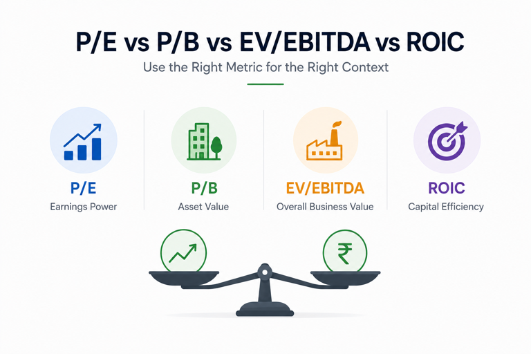 P/E vs P/B vs EV/EBITDA vs ROIC: When Each Stock Valuation Metric Actually Matters