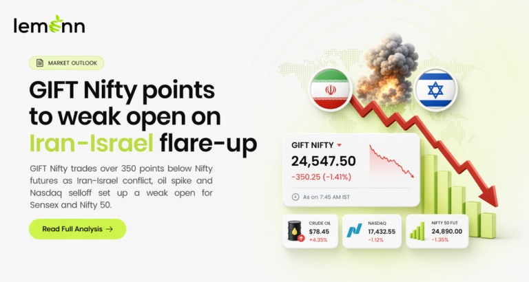GIFT Nifty trades over 350 points below Nifty futures as Iran-Israel conflict, oil spike and Nasdaq selloff set up a weak open for Sensex and Nifty 50.
