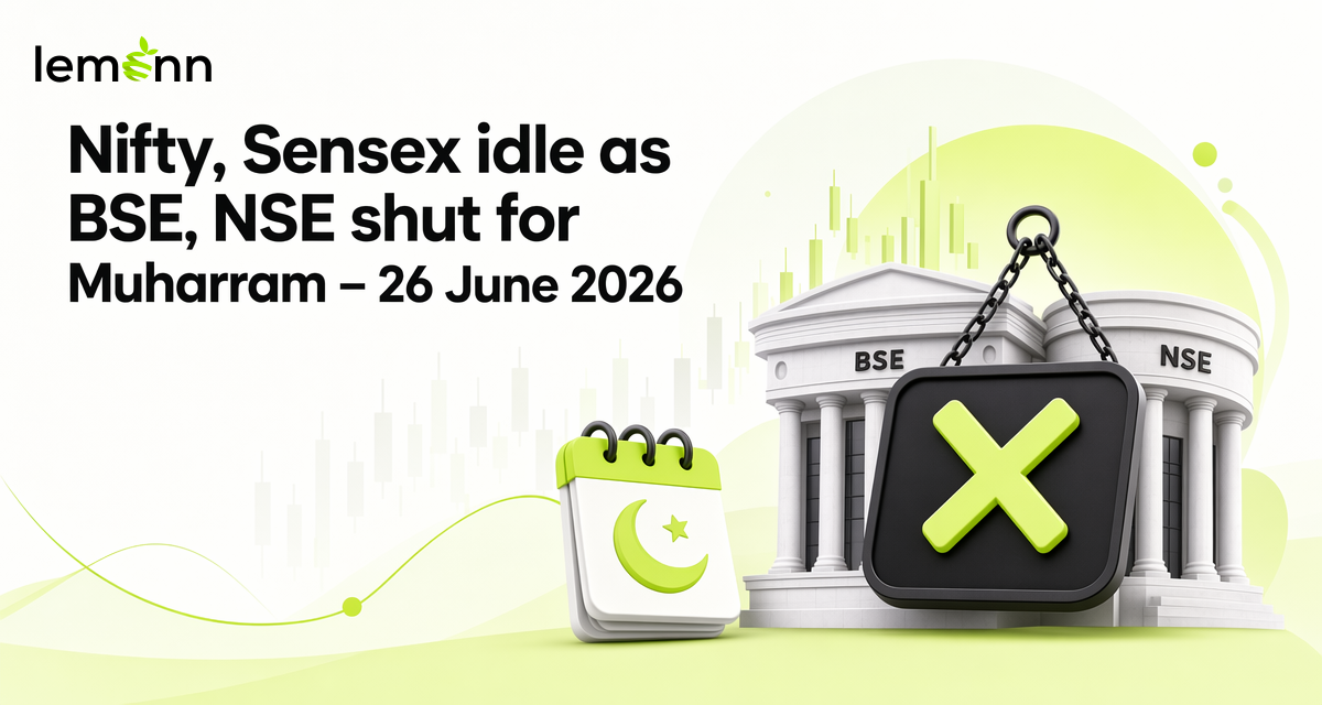 Indian stock market is closed today, 26 June, for Muharram. BSE and NSE segments are shut, while MCX allows only evening commodities trade.
