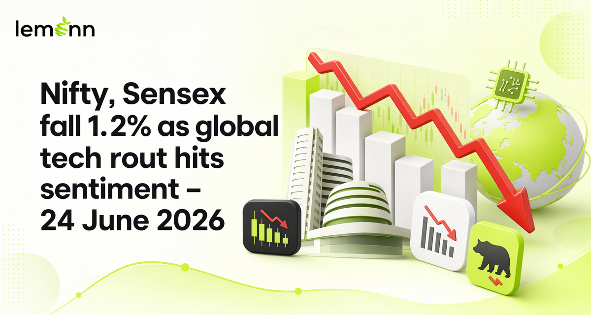 Indian equities fell as Nifty closed at 23,824 and Sensex at 76,201, tracking a global tech-led selloff and Fed rate worries, with metals, PSU banks and IT under pressure while pharma outperformed.
