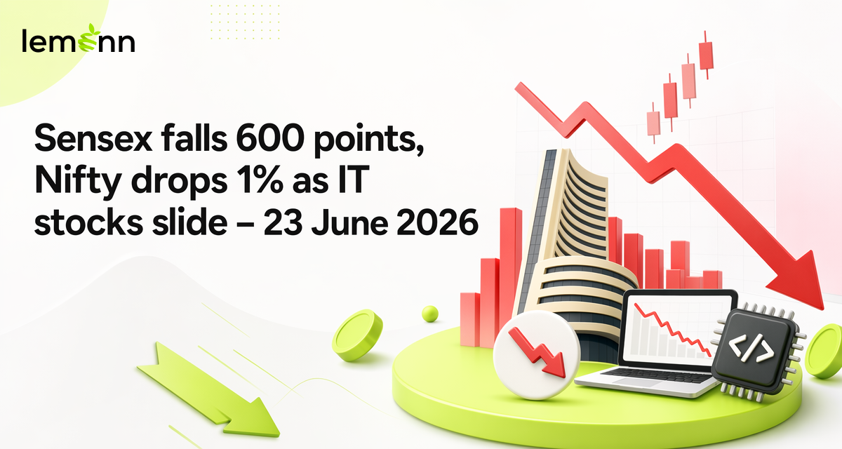 Sensex drops about 600 points and Nifty loses nearly 1% as IT stocks slide, global tech selloff hits sentiment and rupee weakens. Midcap and smallcap indices also retreat amid profit booking.