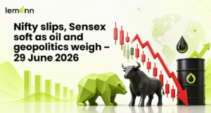 Sensex and Nifty 50 opened lower amid higher Brent crude and renewed US-Iran tensions, with HDFC Bank, Torrent Power, IRFC and IIFL Finance in focus after stock-specific news.