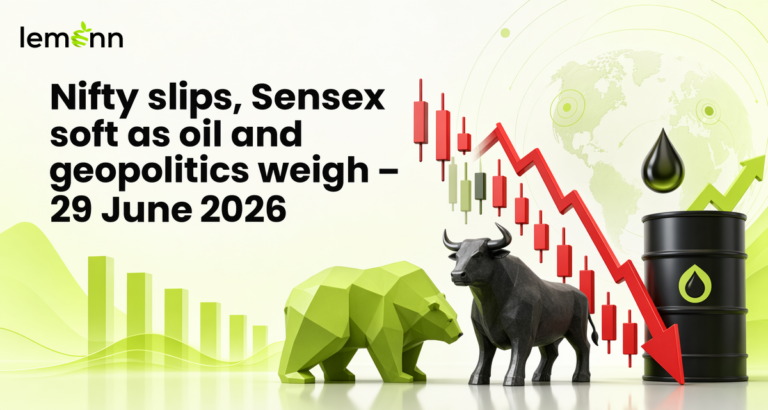 Sensex and Nifty 50 opened lower amid higher Brent crude and renewed US-Iran tensions, with HDFC Bank, Torrent Power, IRFC and IIFL Finance in focus after stock-specific news.