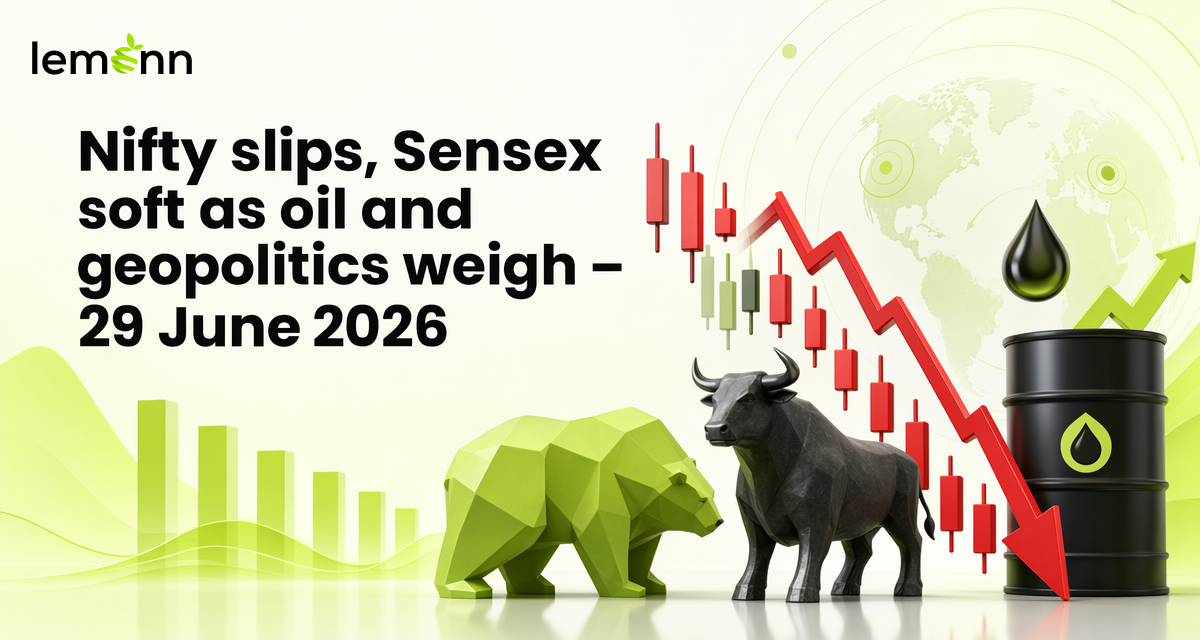 Sensex and Nifty 50 opened lower amid higher Brent crude and renewed US-Iran tensions, with HDFC Bank, Torrent Power, IRFC and IIFL Finance in focus after stock-specific news.