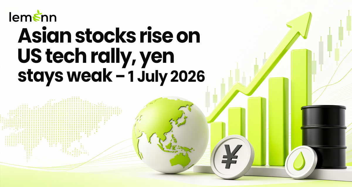 Nikkei 225 and Kospi rise over 1% as Asian stocks follow US tech-led rally, while yen trades near 162.65 per dollar and Brent crude edges higher.