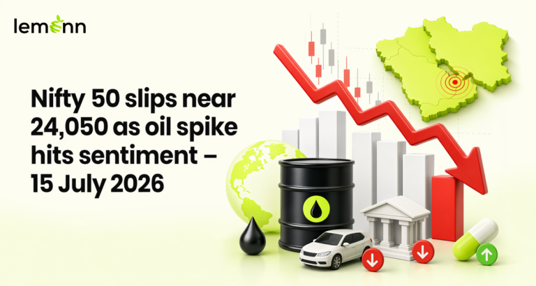 Nifty 50 slid towards 24,050 as crude oil rose and West Asia tensions escalated, dragging financials and autos while pharma outperformed.