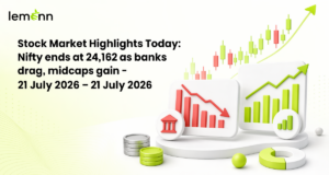 Sensex closed near 77,425 and Nifty at 24,162 as banking and IT stocks fell, while midcap and smallcap indices outperformed amid softer crude prices.