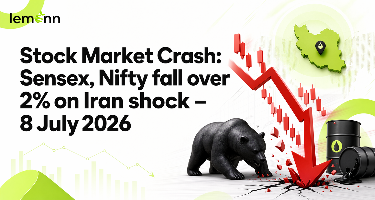 Sensex sinks about 1,900 points and Nifty slips near 23,800 as Trump ends Iran ceasefire, crude jumps 5%, banks and FMCG drag while ONGC outperforms in volatile trade.