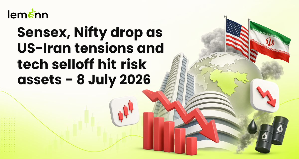 Sensex drops 538 points and Nifty 164 in early trade as US‑Iran tensions and higher Brent crude weigh on sentiment; Asian tech stocks slide with Nikkei, Kospi under pressure amid AI rally concerns.