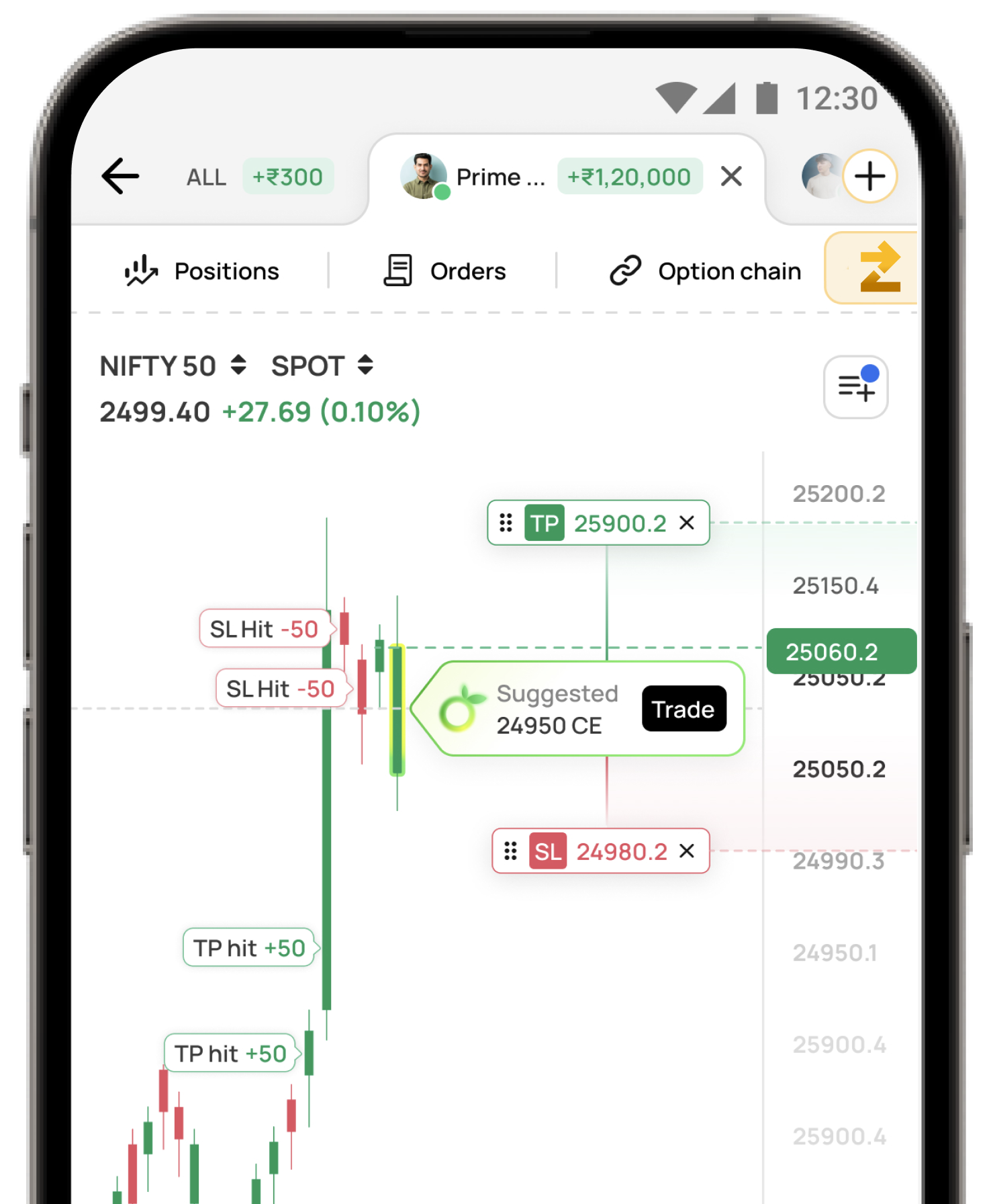 Zing trading interface with live signals and one-click trades